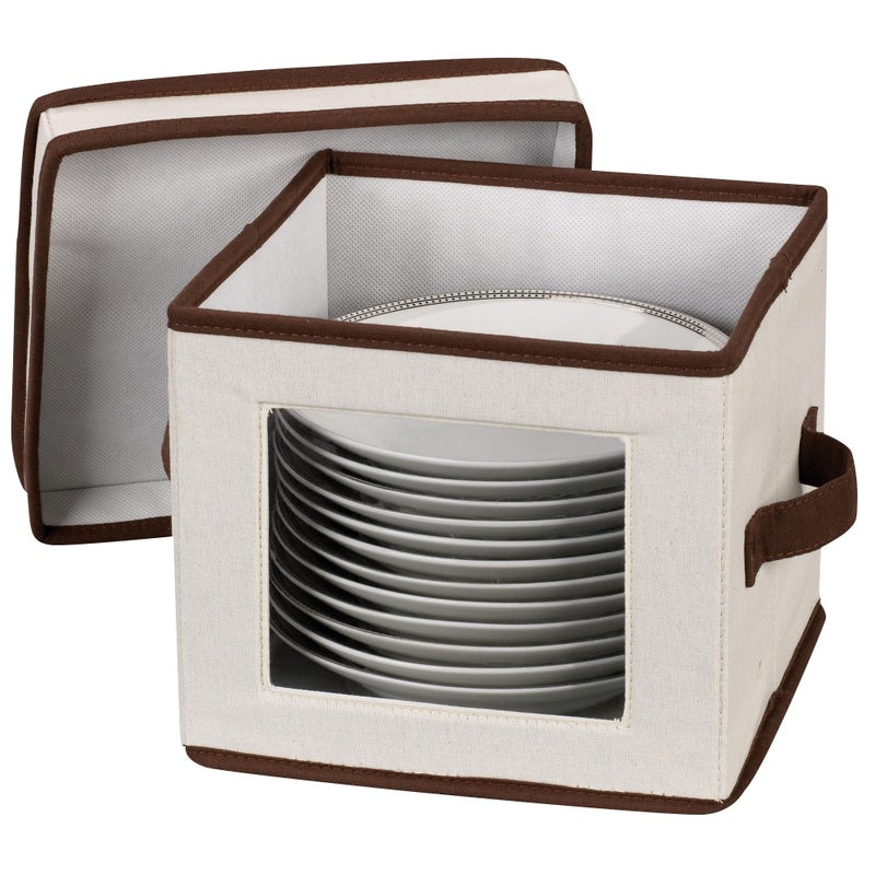 Household Essentials China Plate Storage Box, Holds 12 Dessert Plates or Bowls, Windowed Panel, Sturdy Frame and Reinforced Handles, Felt Cushions, Fully Removable Lid - Image 5
